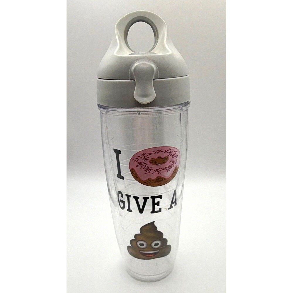 Tervis 24 oz Clear Double-Wall Plastic Water Bottle Flip Lock Lid Straw Emoji